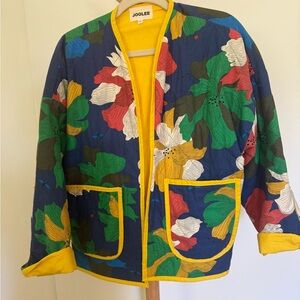 JooLee Floral Quilted Jacket - Navy with Green, Yellow & Red size M